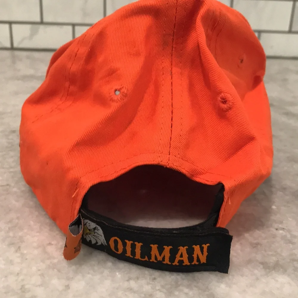 Roughneck Oilman One Shot Cap Black Orange Dad Hat Baseball Embroidered Oil Well